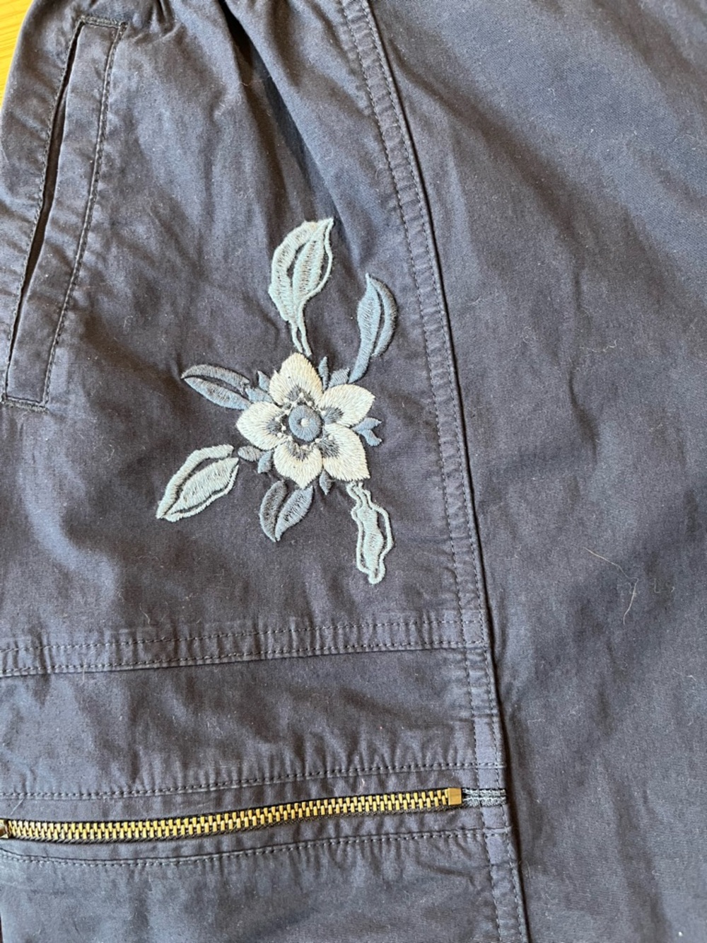 Soft Surroundings Navy Floral Embroidered Cargo Joggers - Picture 4 of 14